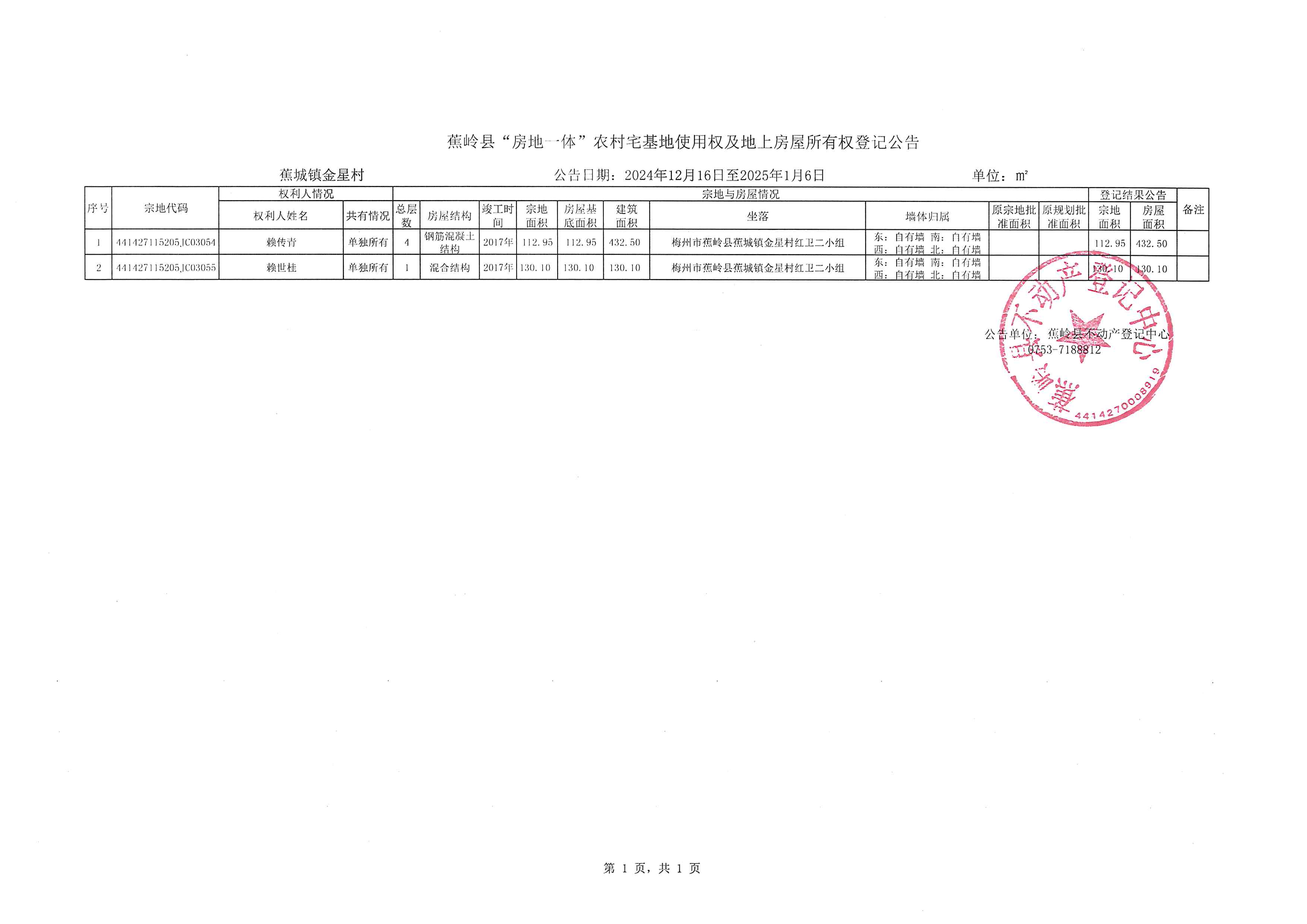 蕉岭县“房地一体”农村宅基地使用权及地上房屋所有权登记公告（蕉城镇金星村）.jpg