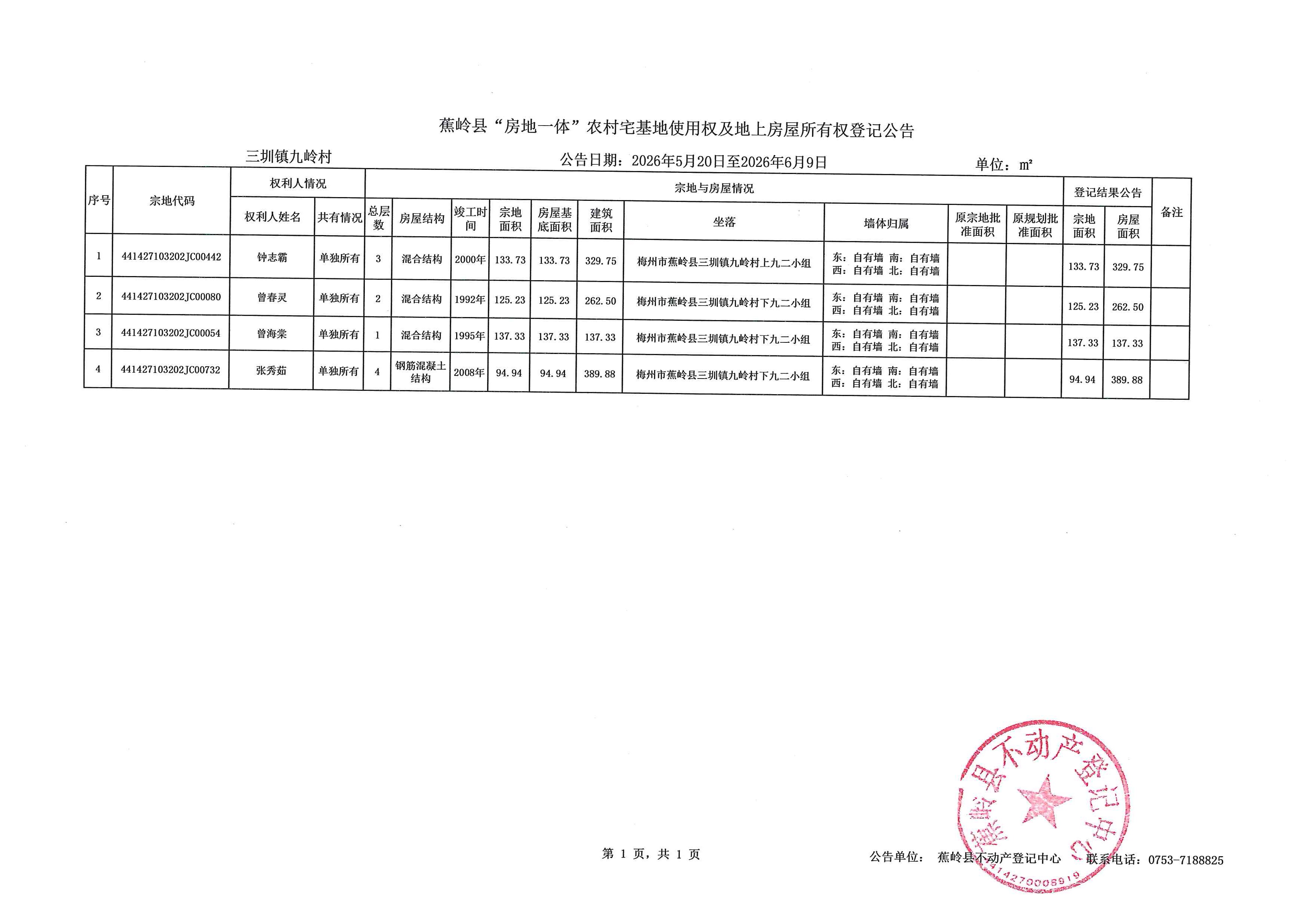 蕉岭县“房地一体”农村宅基地使用权及地上房屋所有权登记公告（三圳镇九岭村）.jpg